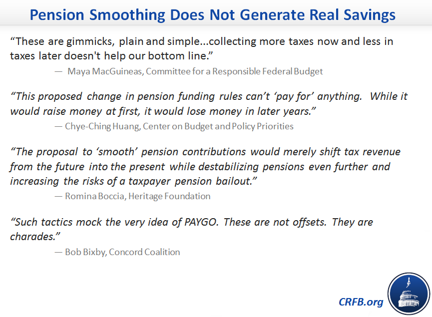 Pension smoothing does not generate real savings